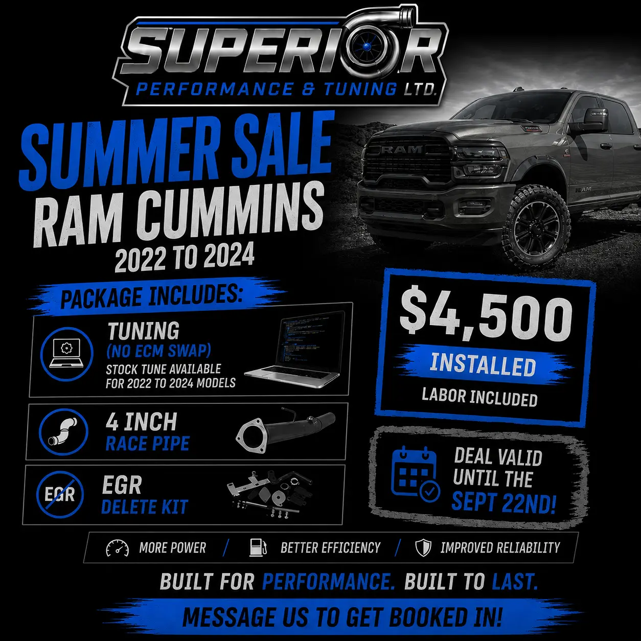 Summer Sale — RAM Cummins 2022 to 2024 with stock tune, $4,500 installed